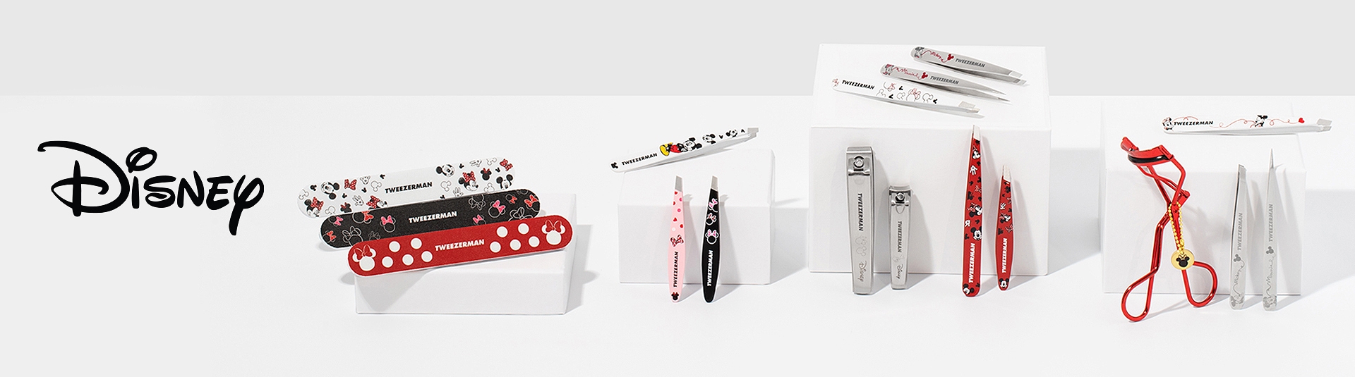 Tweezerman and Disney full collection with Disney themed tweezers, nail files, nail clippers, and eyelash curler. 